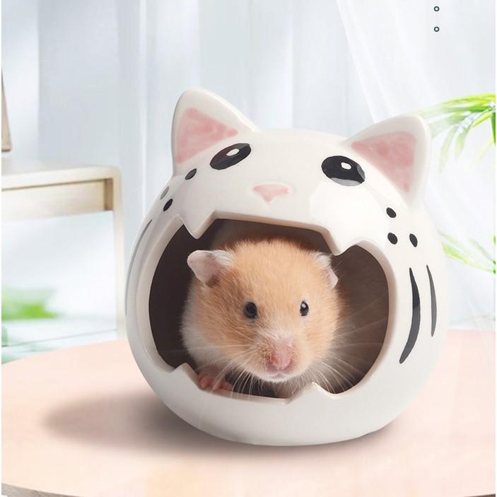 Nhà ngủ sứ hình mèo mồm to cho hamster