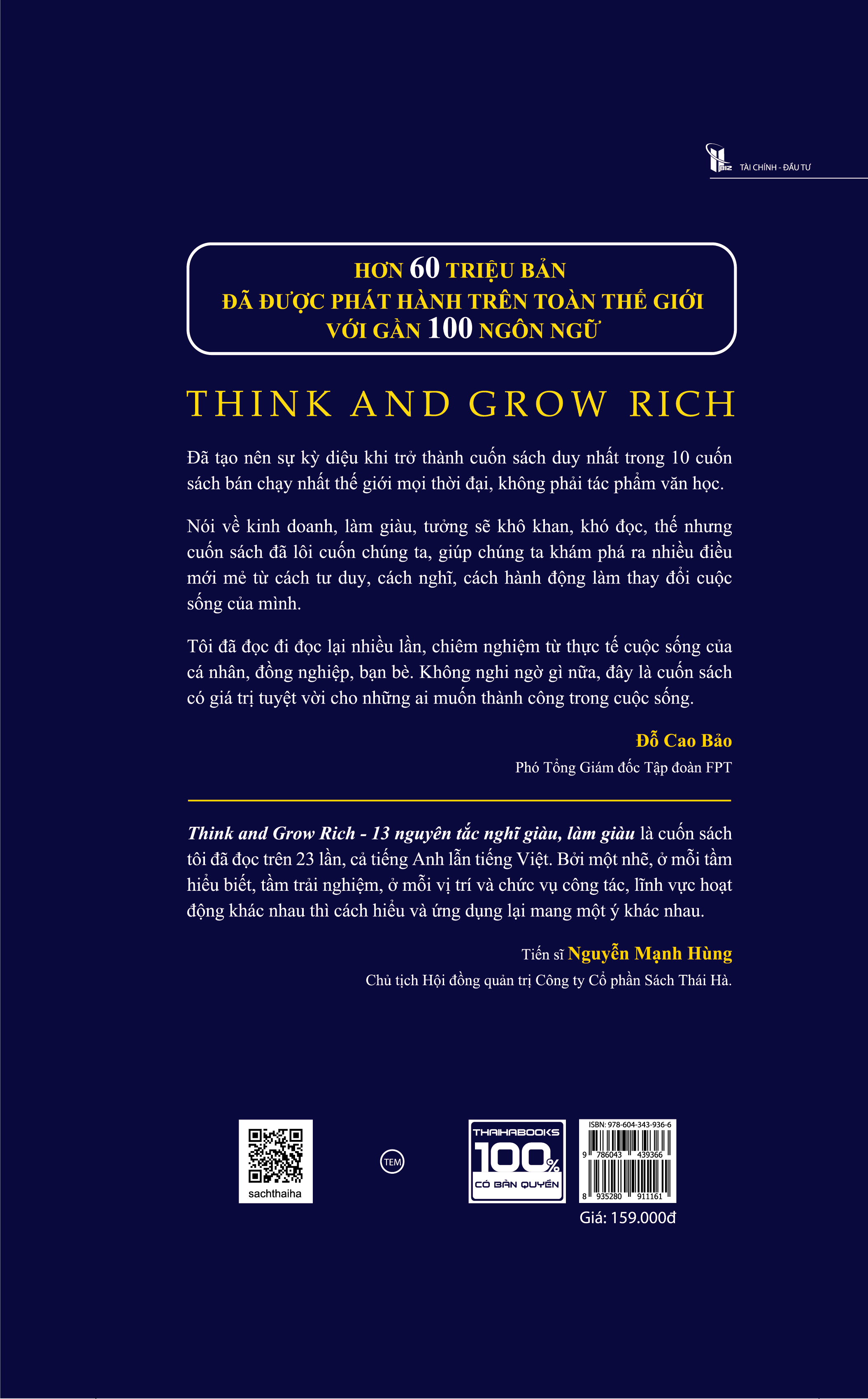 THINK AND GROW RICH - 13 nguyên tắc nghĩ giàu, làm giàu- Bìa cứng- [15 năm Thaihabooks]- Tặng số tay