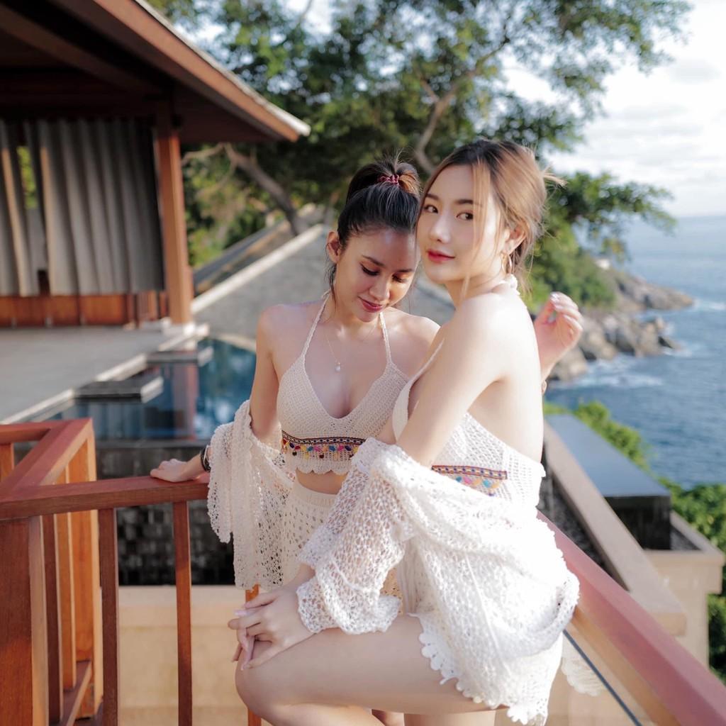 Bộ bơi nữ 3 mảnh bikini len móc cao cấp có kèm áo choàng