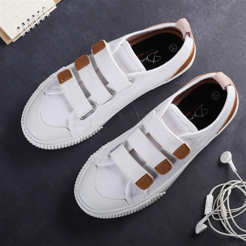 Giày Sneaker Vải Nữ DINCOX E01 Quai Dán Nữ Tính White