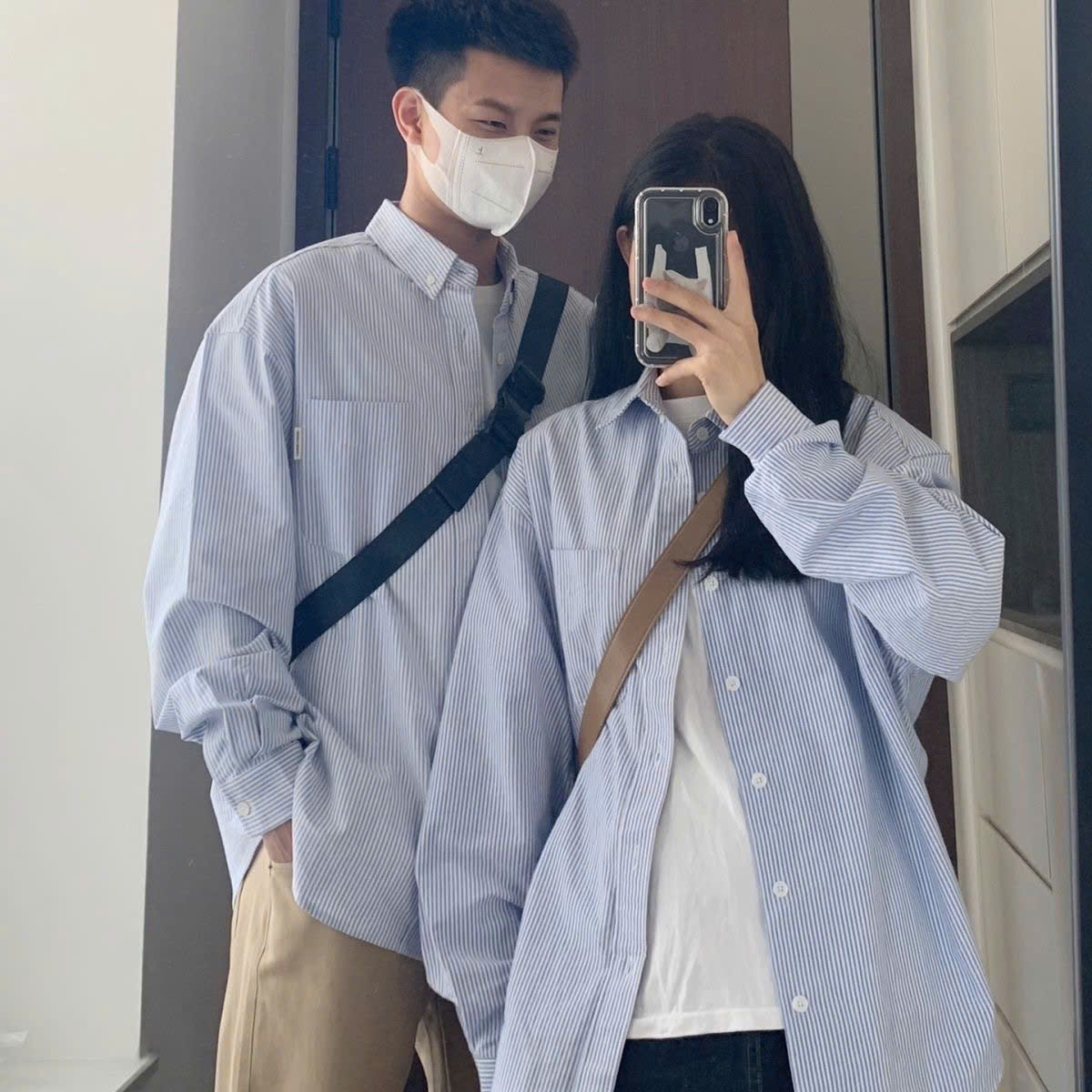 Áo sơ mi nam nữ form rộng 2N Unisex somi khoác ngoài sọc xanh basic số 19