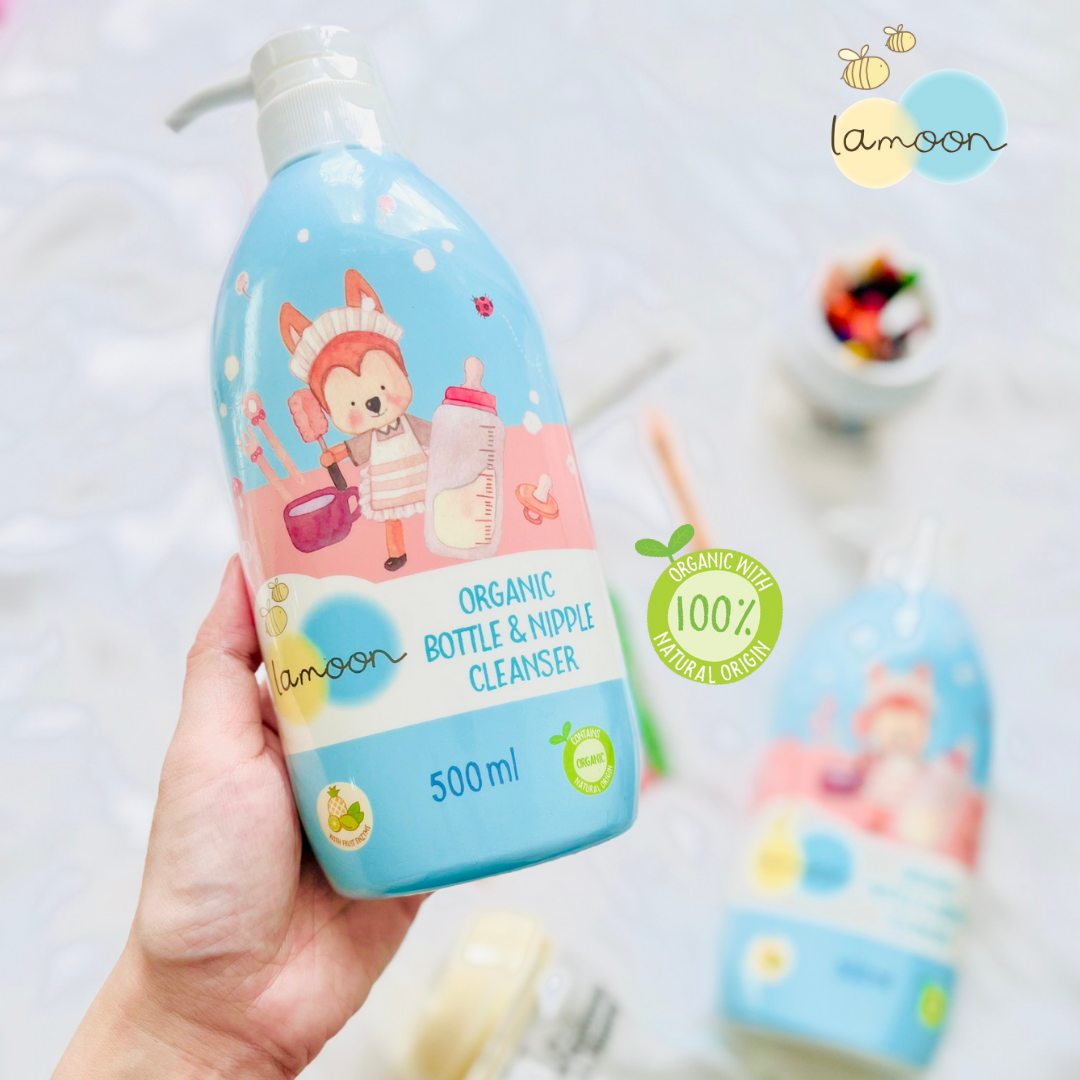 COMBO 2 Bình Nước Rửa Bình Sữa Organic An Toàn Cho Bé Lamoon 500ml TẶNG 1 Bình Sữa PP Ty Siêu Mềm Tự Nhiên 150ml