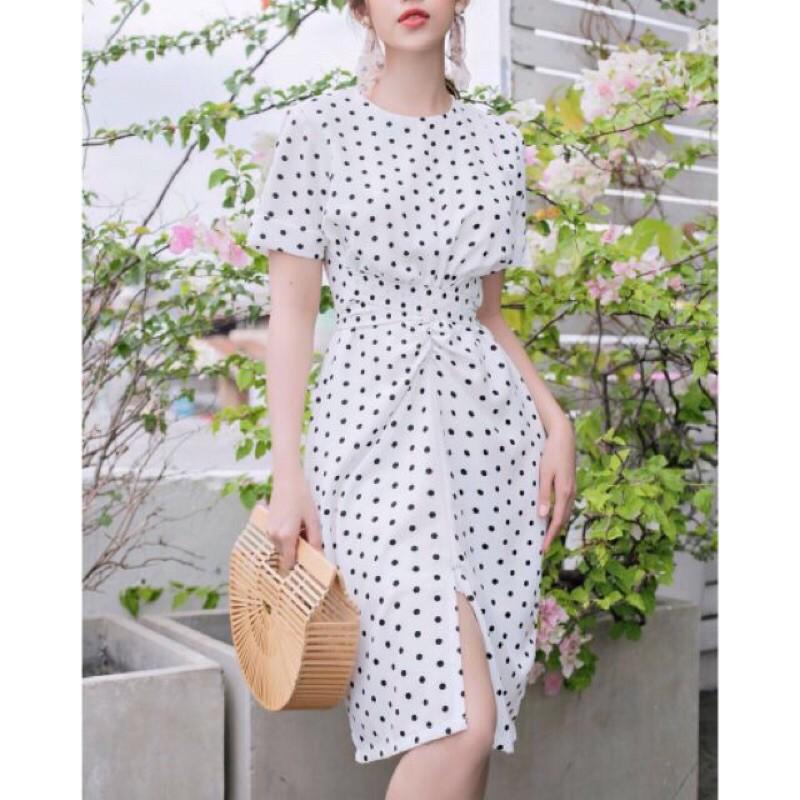 Đầm chấm bi buộc nơ sau FREESIZE