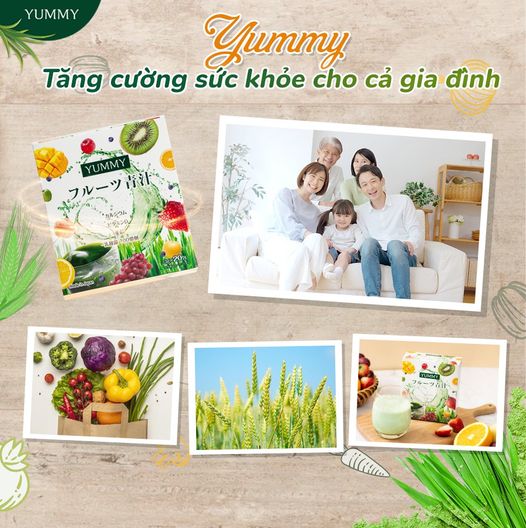 Bột mầm lúa mạch trái cây Yummy nhập khẩu Nhật Bản - Hộp 20 gói x 3g