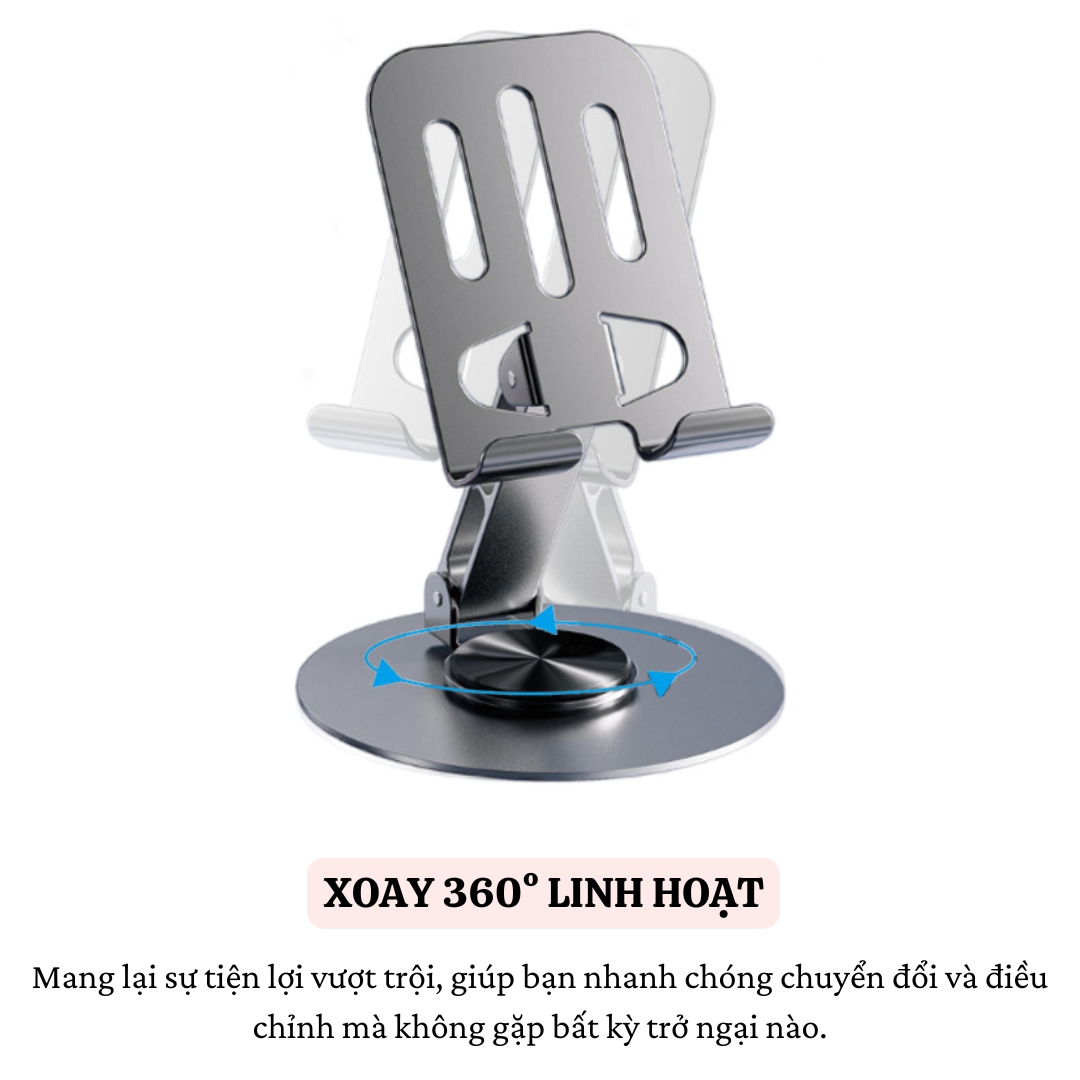 Giá đỡ điện thoại hợp kim Xoay 360° HOTCASE ALU Điều Chỉnh Độ Cao và Góc Xoay Tùy Ý cho iPhone 16 15 14 13 12 11 A55 A35 Huawei Oppo Xiaomi - Hàng nhập khẩu