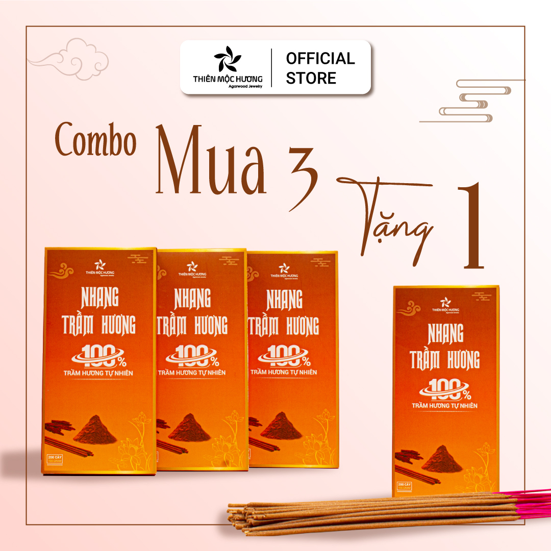 Nhang trầm hương tự nhiên Thiên Mộc Hương, 20cm, Ít Khói, Mùi thơm nhẹ diu, an toàn cho sức khỏe