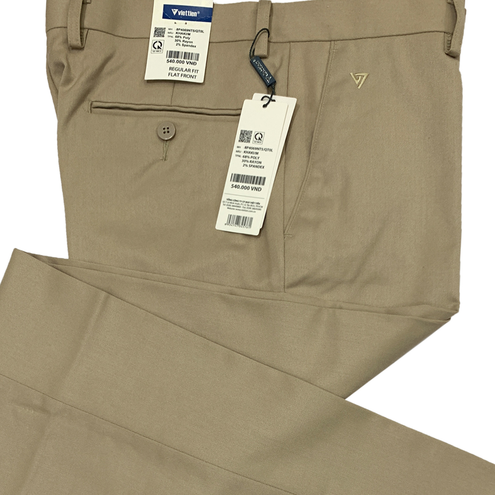 Viettien - Quần tây nam màu khaki không ly 8P4069 regular fit