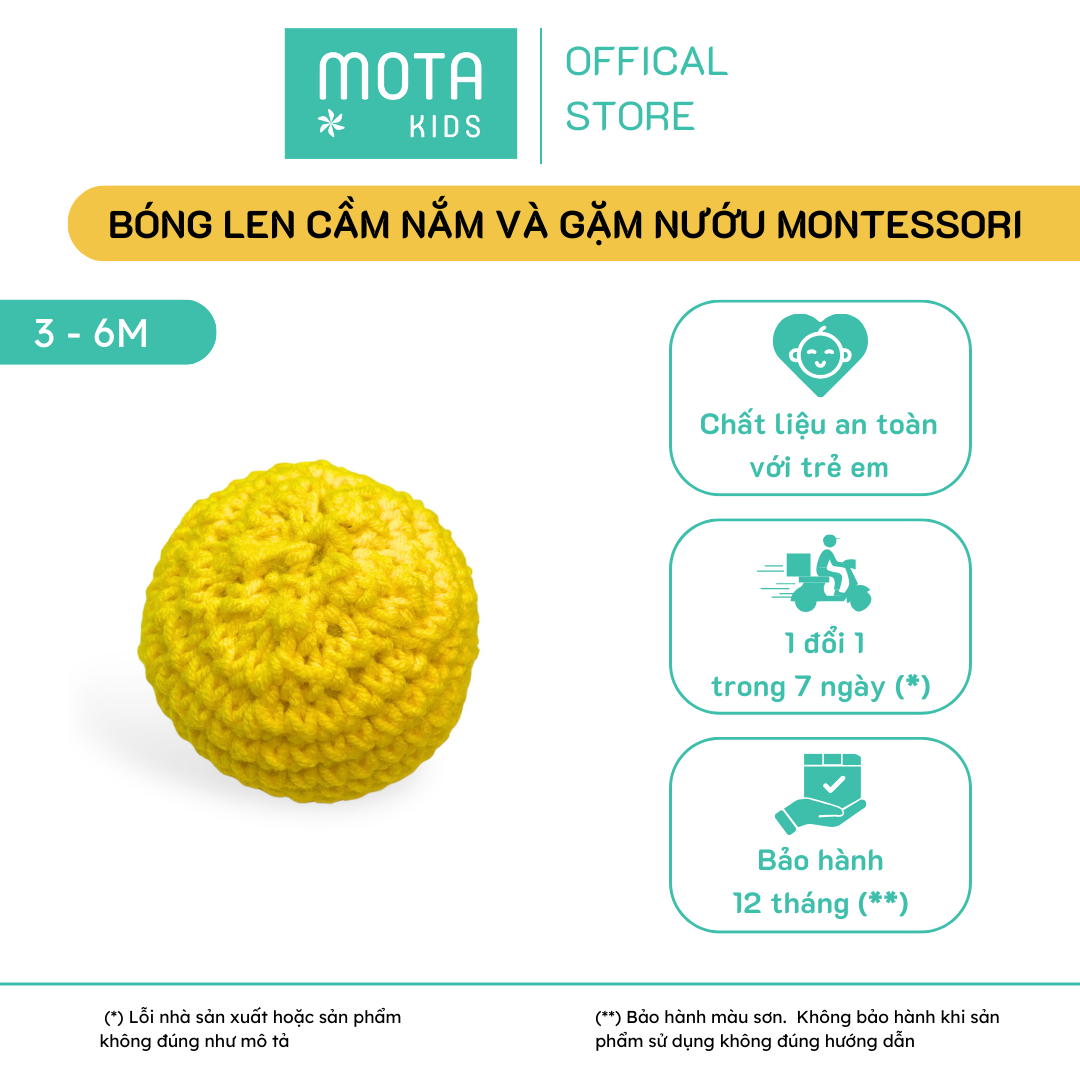 Đồ chơi bóng len cầm nắm và gặm nướu cho bé 3-6 tháng Montessori Mota - Hỗ trợ vận động- Giảm ngứa nướu- Hàng chính hãng