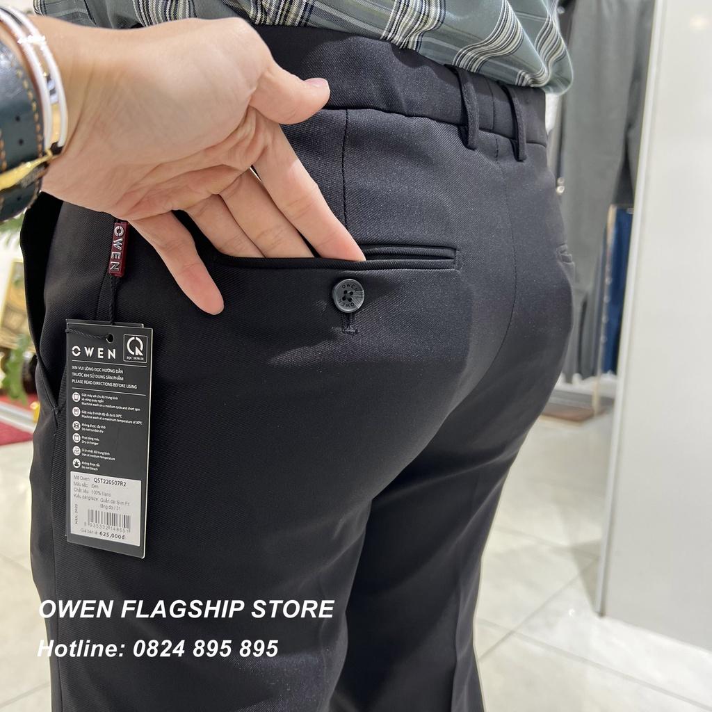 OWEN - () Quần âu nam công sở dáng Slimfit có trợ cạp co dãn màu đen trơn mã QST220507R2