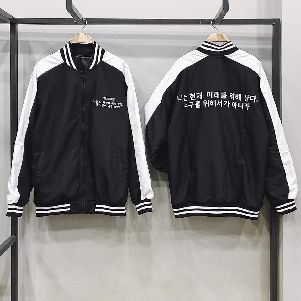 ÁO KHOÁC DÙ BOMBER IN TIẾNG HÀN QUỐC DÂN FORM RỘNG UNISEX NAM NỮ ULZZANG