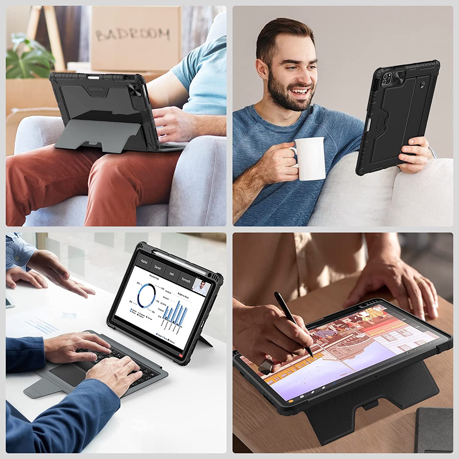 Bao Da Kèm Bàn Phím cho iPad Pro 11 &amp; iPad Pro 12.9 inch 2020/2021/2022 Nillkin Bumper Combo Case Keyboard (Có khe cắm bút Apple Pencil) - Hàng Chính Hãng