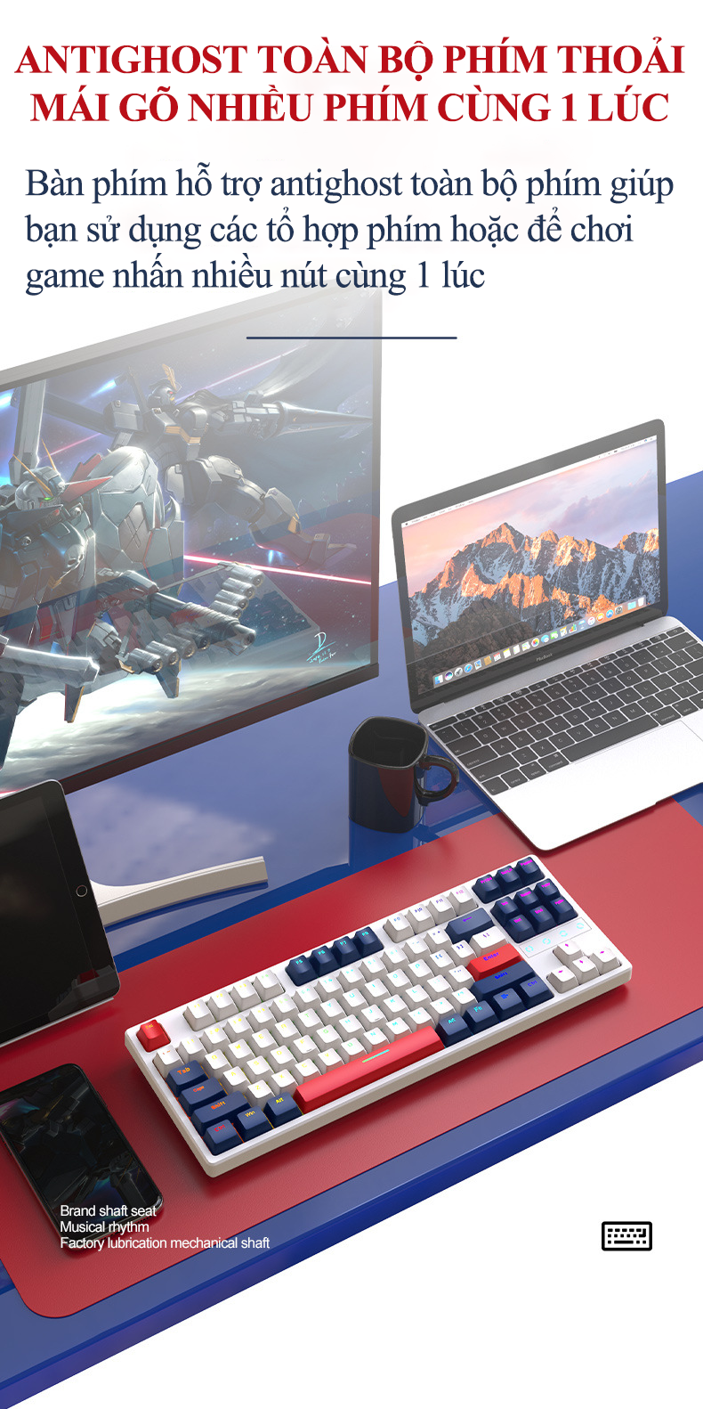 Bàn phím cơ CÓ DÂY K87 sử dụng RED SWITCH trang bị đèn led RGB và có hotswap có thể thay switch dễ dàng chuyên game dành cho game thủ