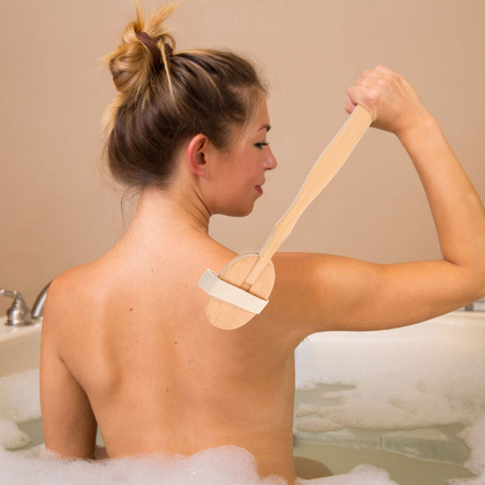 Cây Chà Lưng Tắm Cán Gỗ Tự Nhiên Làm Sạch Da Khô, Da Ướt Tiện Dụng, Gậy Tắm Massage Cơ Thể Body Cực Sạch AOE1028