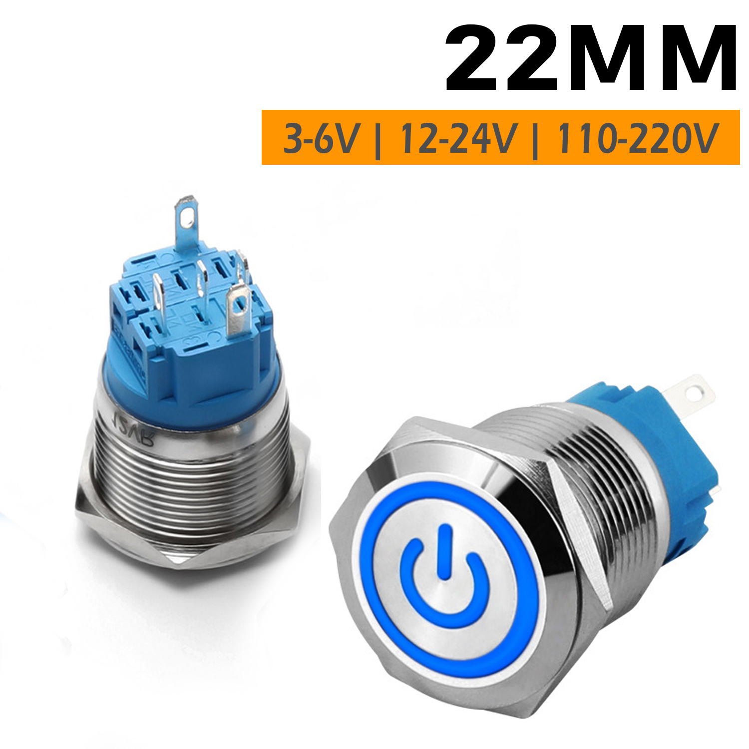 Công tắc nguồn Inox nhấn giữ tự khóa 22mm, Self-Lock Chịu nhiệt, Chống thấm nước