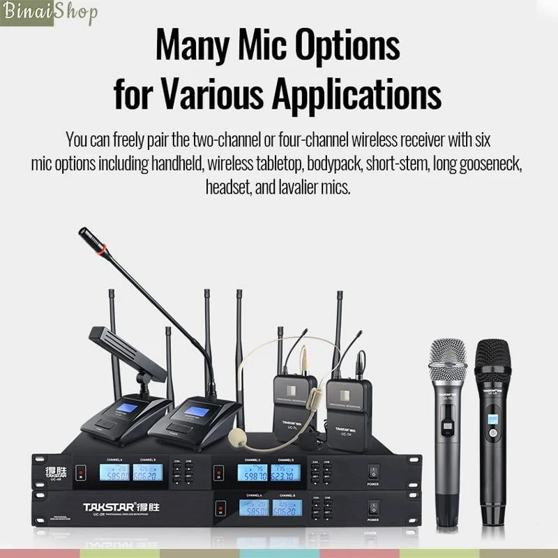 Takstar UC-4R - Micro Không Dây UHF Cho Karaoke, Hội Nghị, Giảng Dạy, Phát Thanh Phạm Vi Thu 100m - Hàng Chính Hãng