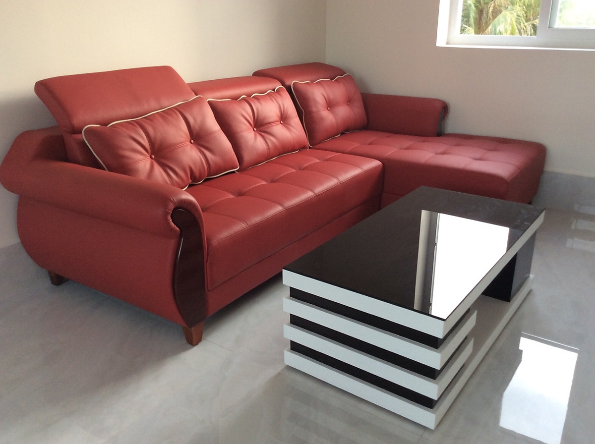 Sofa da góc L Tundo 2m7 x 1m7 màu đỏ đầu bật