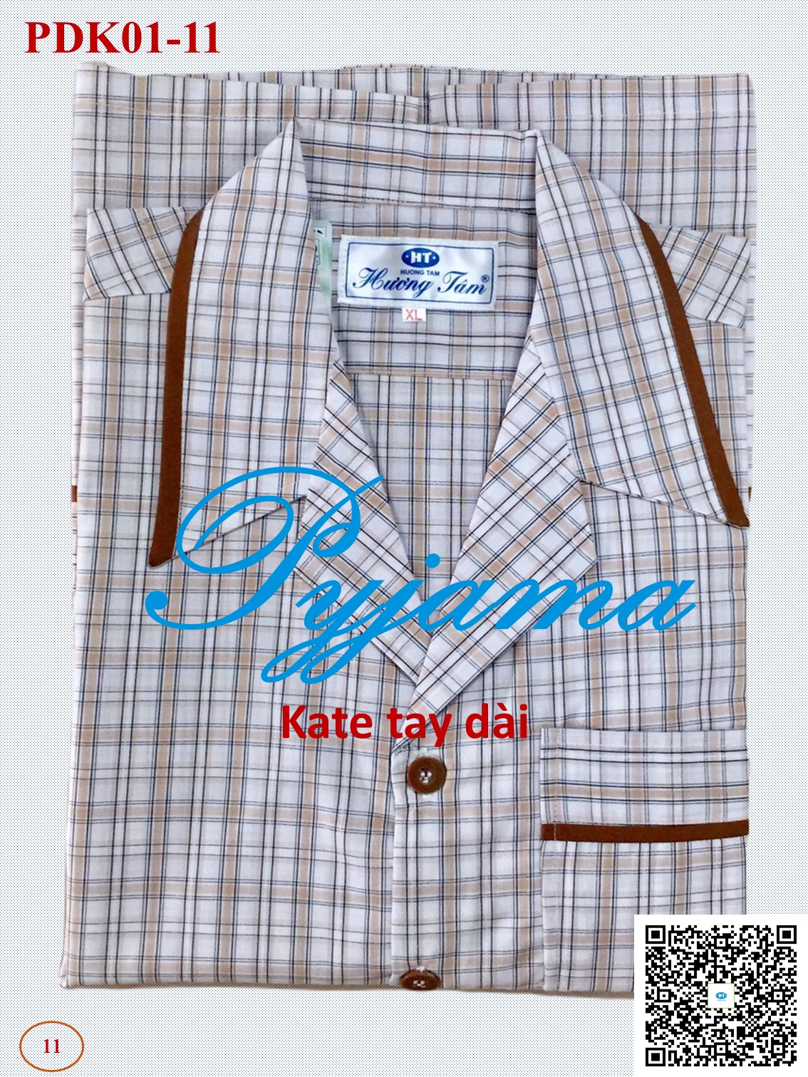 Bộ Pyjama HUONGTAM Kate tay dài nam cao cấp(PDK01). Chất liệu Kate loại tốt: mềm mại, thoáng mát, không phai màu