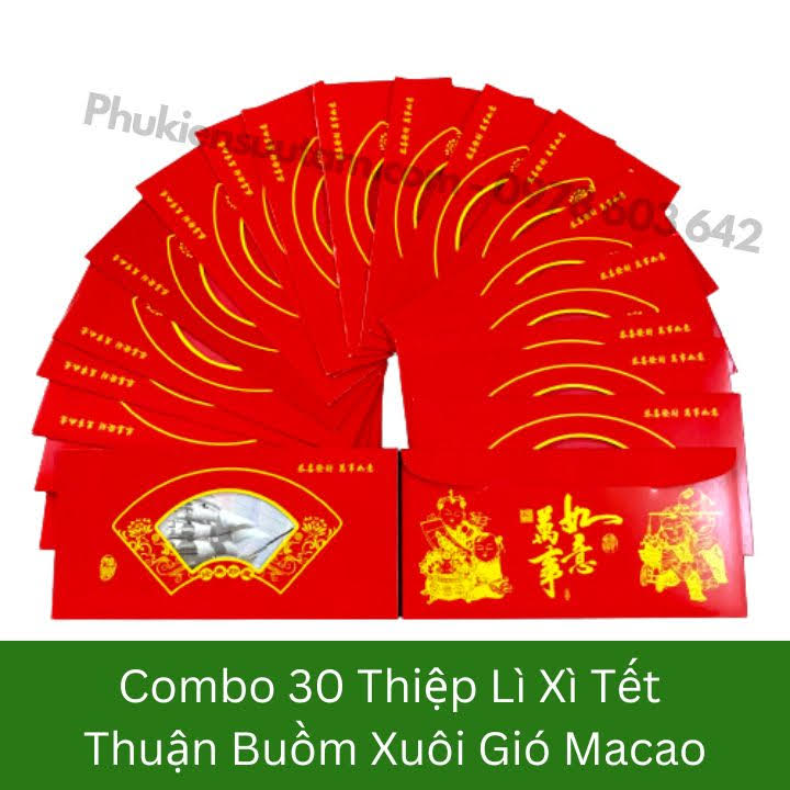 Combo 30 Thiệp Lì Xì Tết Thuận Buồm Xuôi Gió Macao, kích thước: 20cmx10cm, màu đỏ - SP005882