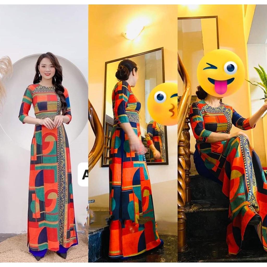 Bộ áo dài truyền thống may sẵn họa tiết thổ cẩm