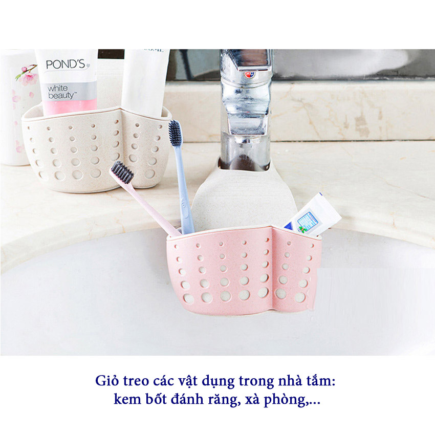 Giỏ đựng đồ rửa chén bát đa năng NASI bằng nhựa dẻo 2 lớp dày bền chắc có quai treo để ở bồn rửa chén hoặc treo móc trên tường