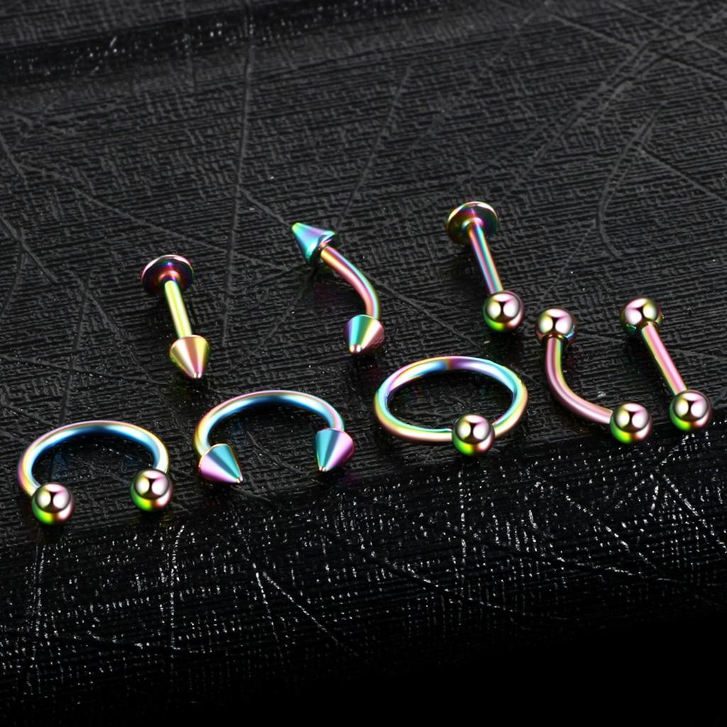 8 Pieces Multi-color Nose Lip  Eyebrow  Piercing Jewelry