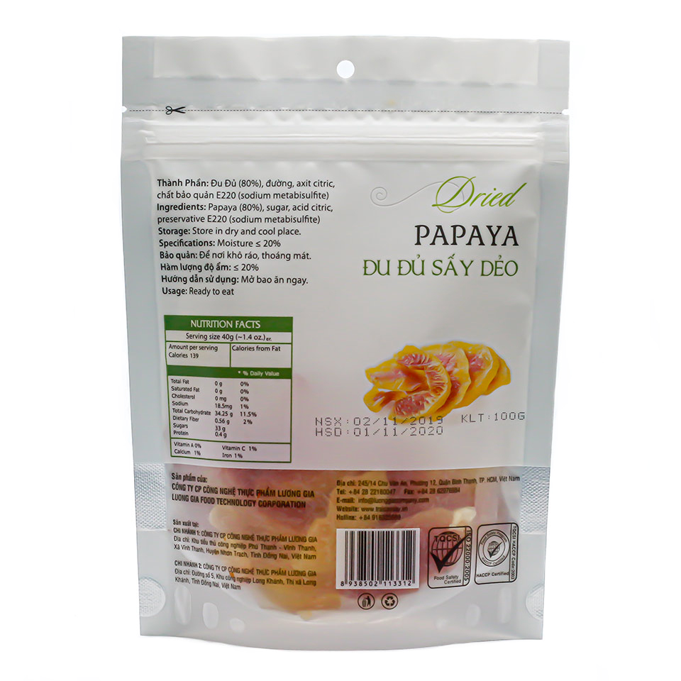 Đu đủ sấy dẻo Ohla - 100g