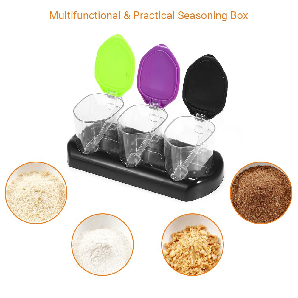 3 Hộp đựng gia vị bằng nhựa trong suốt có nắp đậy kèm đế
