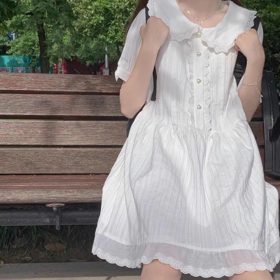 CHENGRUI Ngọt ngào nhỏ tươi trắng nàng tiên đầm mùa hè búp bê cổ ren ren nhỏ mối tình đầu đầm