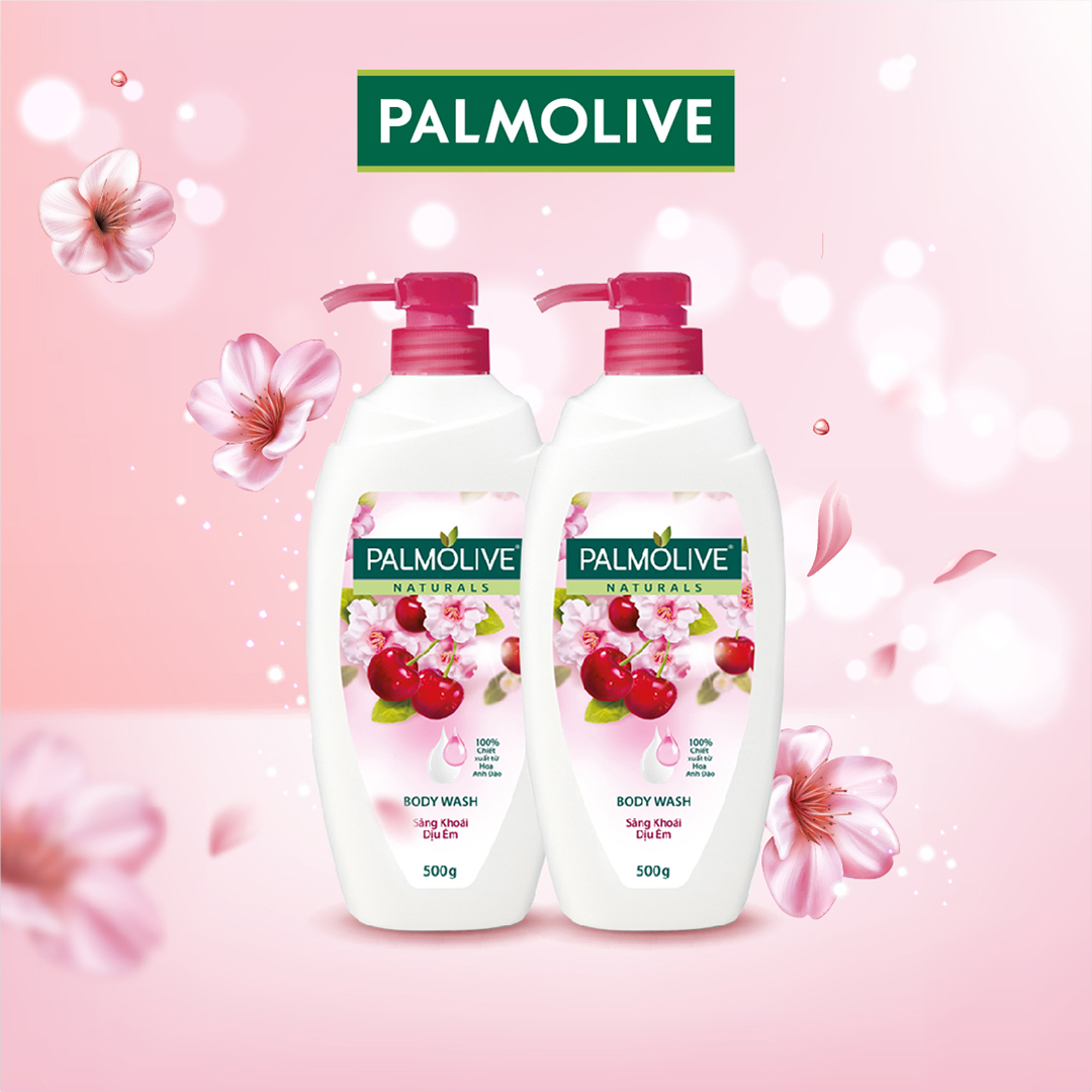 Bộ 2 Sữa tắm Palmolive sảng khoái dịu êm 100% chiết xuất từ hoa anh đào 500g