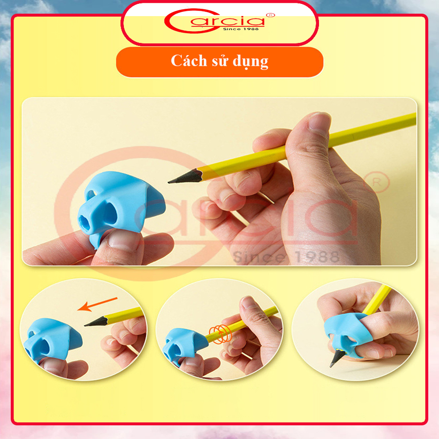 Dụng cụ xỏ ngón định vị tay cầm bút silicon chỉnh tư thế, đệm tay cầm bút đúng cho bé tập viết - Bộ gồm 4 sản phẩm tương ứng 4 giai đoạn cầm bứt - Hàng chính hãng