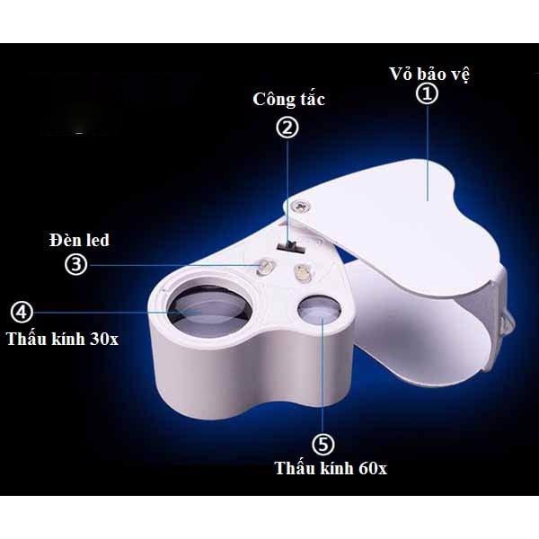 Kính Lúp Cầm Tay Có Đèn Phóng Đại 30x-60x Màu Trắng