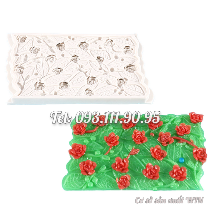 Khuôn silicon làm viền bánh, rau câu hoa hồng cành – Mã số 1911