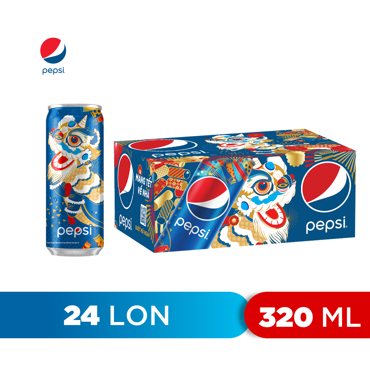 Thùng 24 Lon Nước Ngọt Có Gaz Pepsi lon xanh