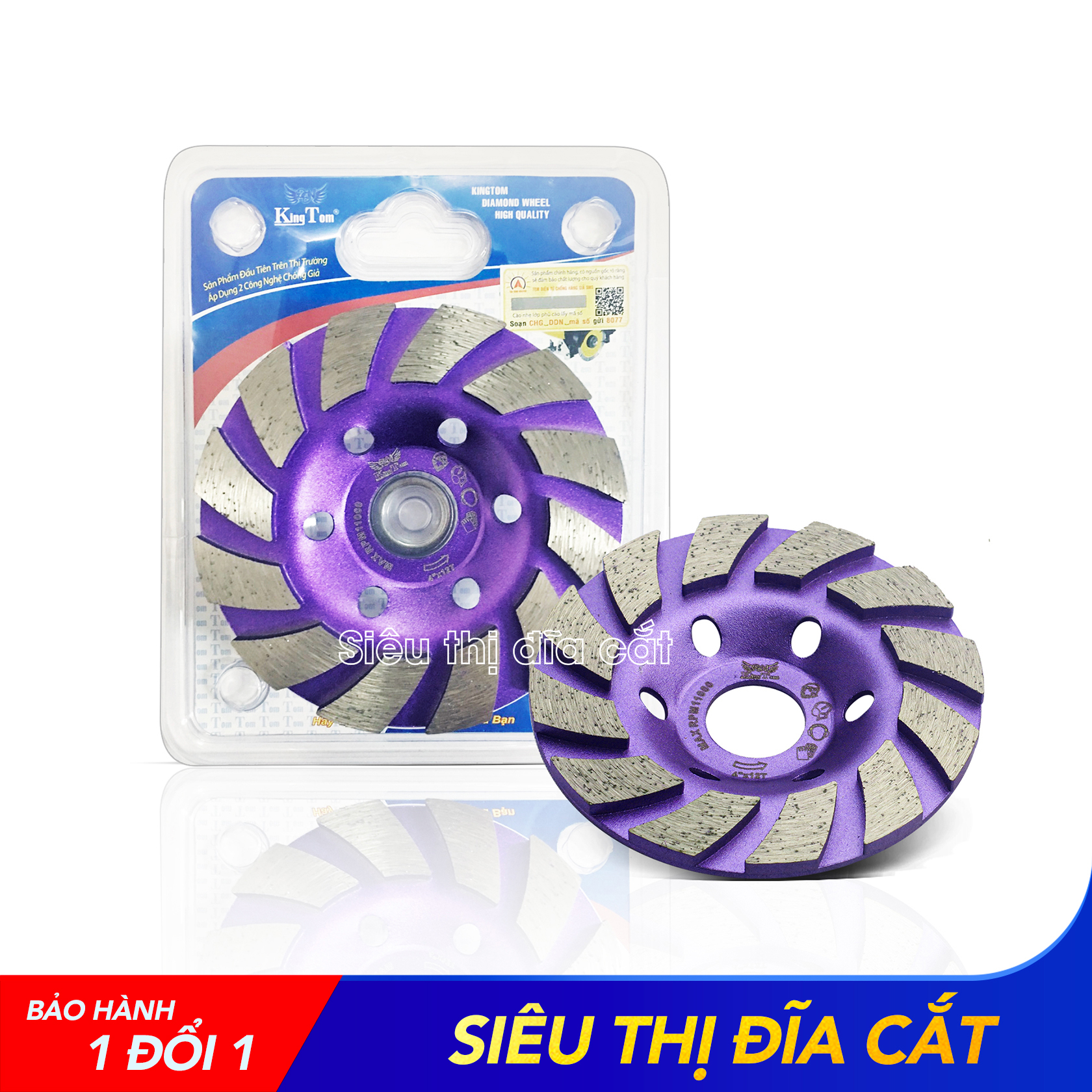 Chén Mài Bê Tông Gạch Đá 100mm KingTom Tím Khô - Mài Khô