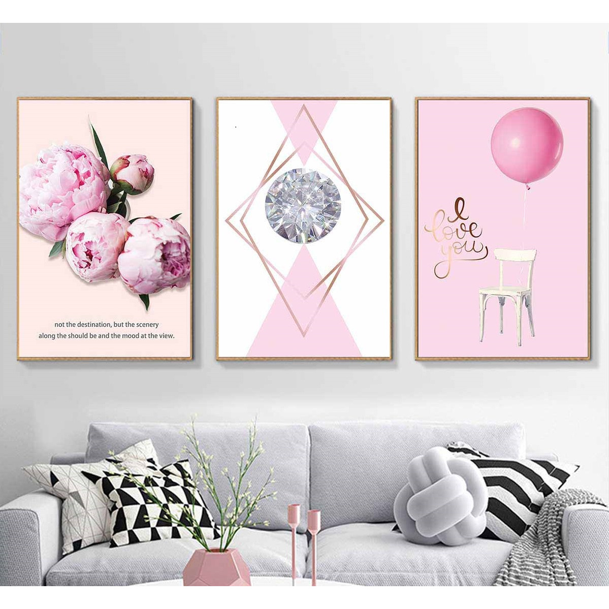 Set 3 tranh canvas hoa hồng tông pastel ngọt ngào