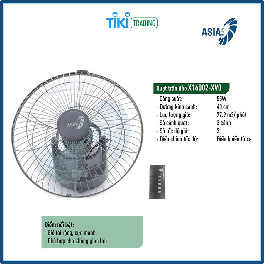 Quạt trần đảo ASIAvina X16002-XV0 - Xám (Remote) (55W) - Hàng chính hãng