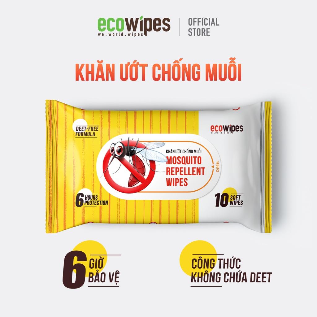 Thùng 180 gói khăn giấy ướt chống muỗi đốt EcoWipes gói 10 tờ giúp làm sạch vết mẩn ngứa vừa chống muỗi đốt lên đến 6h