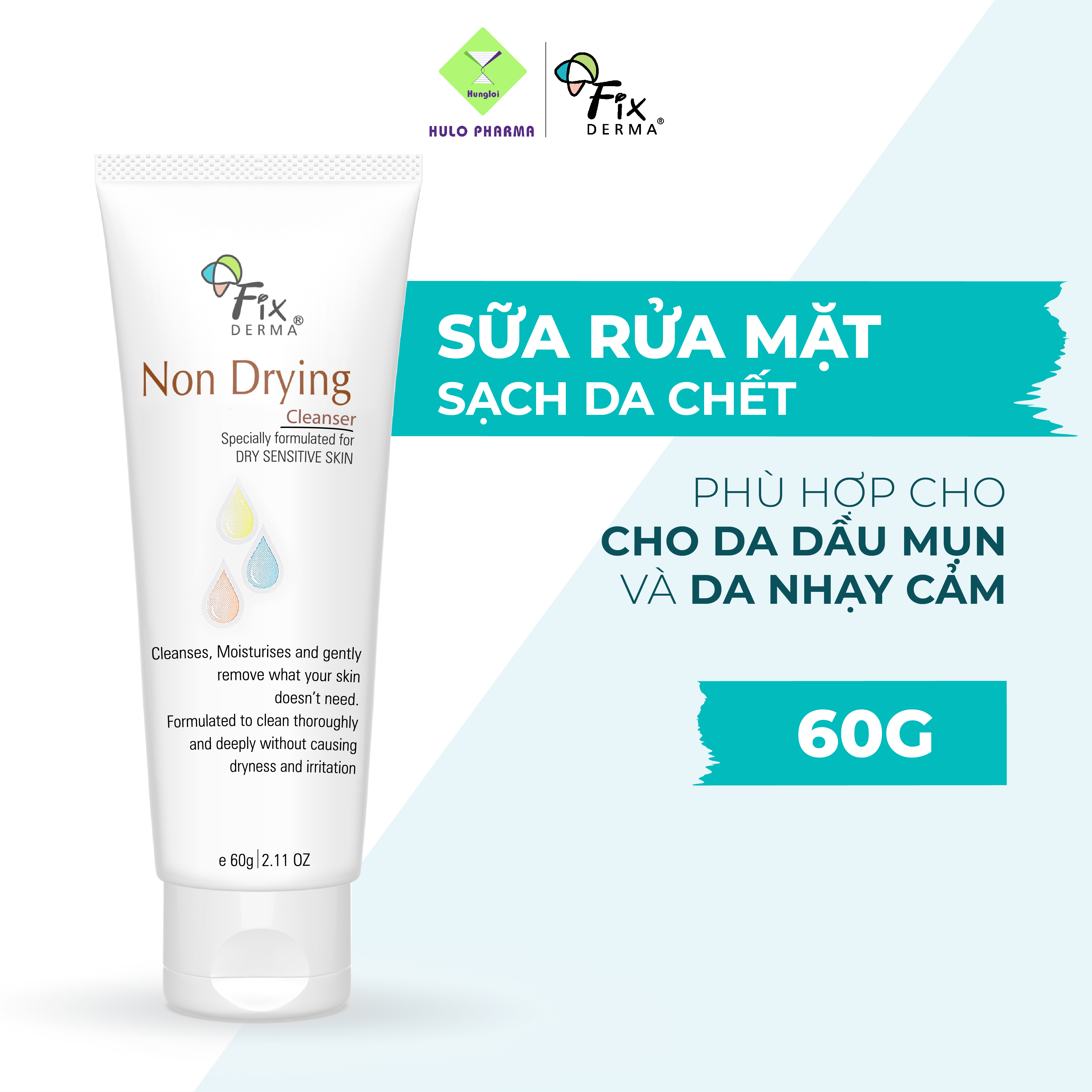 Sửa Rửa Mặt Cho Da Dầu Mụn Nhạy Cảm FIXDERMA Non Drying Cleanser Làm Sạch Bụi Bẩn, Giảm Mụn Bã Nhờn 60g