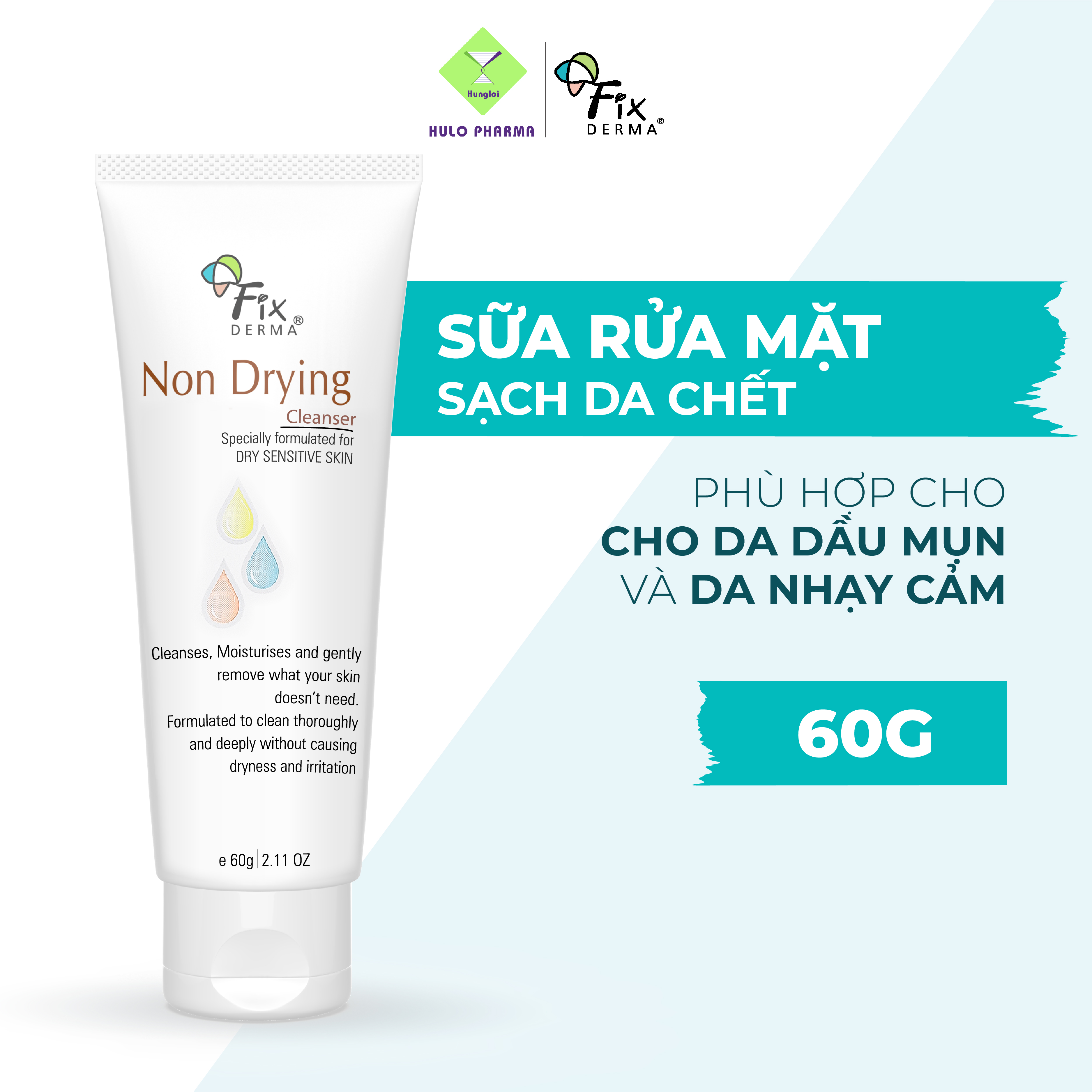 [Hàng Tặng] Sửa Rửa Mặt Cho Da Dầu Mụn Nhạy Cảm FIXDERMA Non Drying Cleanser Làm Sạch Bụi Bẩn, Giảm Mụn Bã Nhờn 60g [Hùng Lợi]