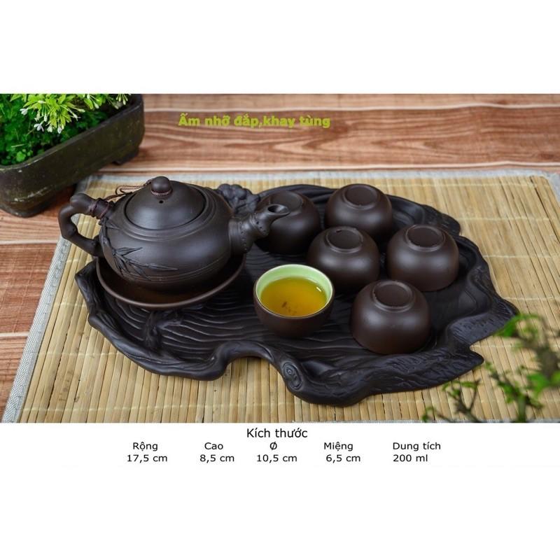 Bộ ấm chén đắp trúc khay lá