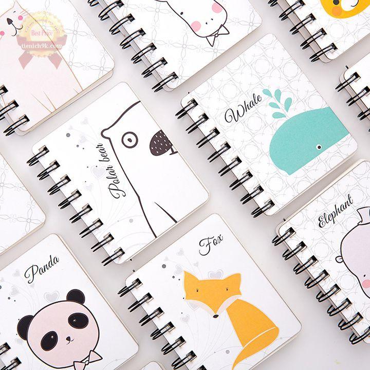 Sổ vẽ ghi chép mini a6 lò xo gáy xoắn 80 trang hình thú cưng cute dễ thương vintage planner