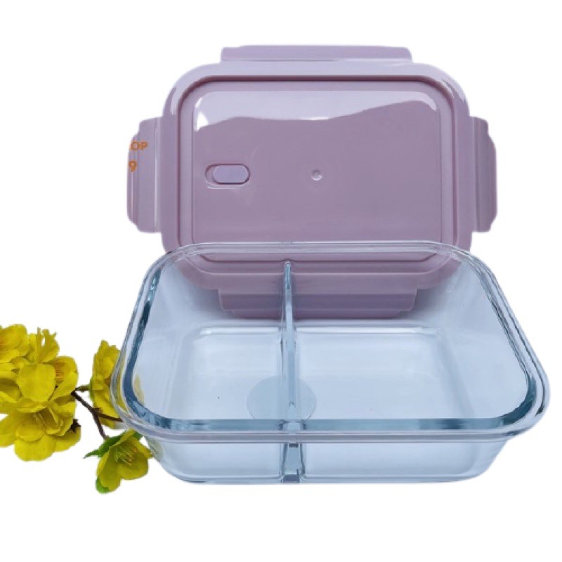Hộp Thủy Tinh 2 Ngăn Glass Bowl 1000ml Đựng Thực Phẩm An Toàn Tiện Lợi