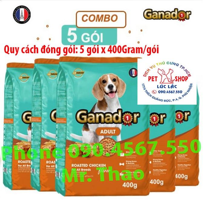 Combo 05 Gói x 400 gram Thức ăn cho chó trưởng thành Ganador vị gà nướng- Ganador Adult Roasted Chicken Flavor