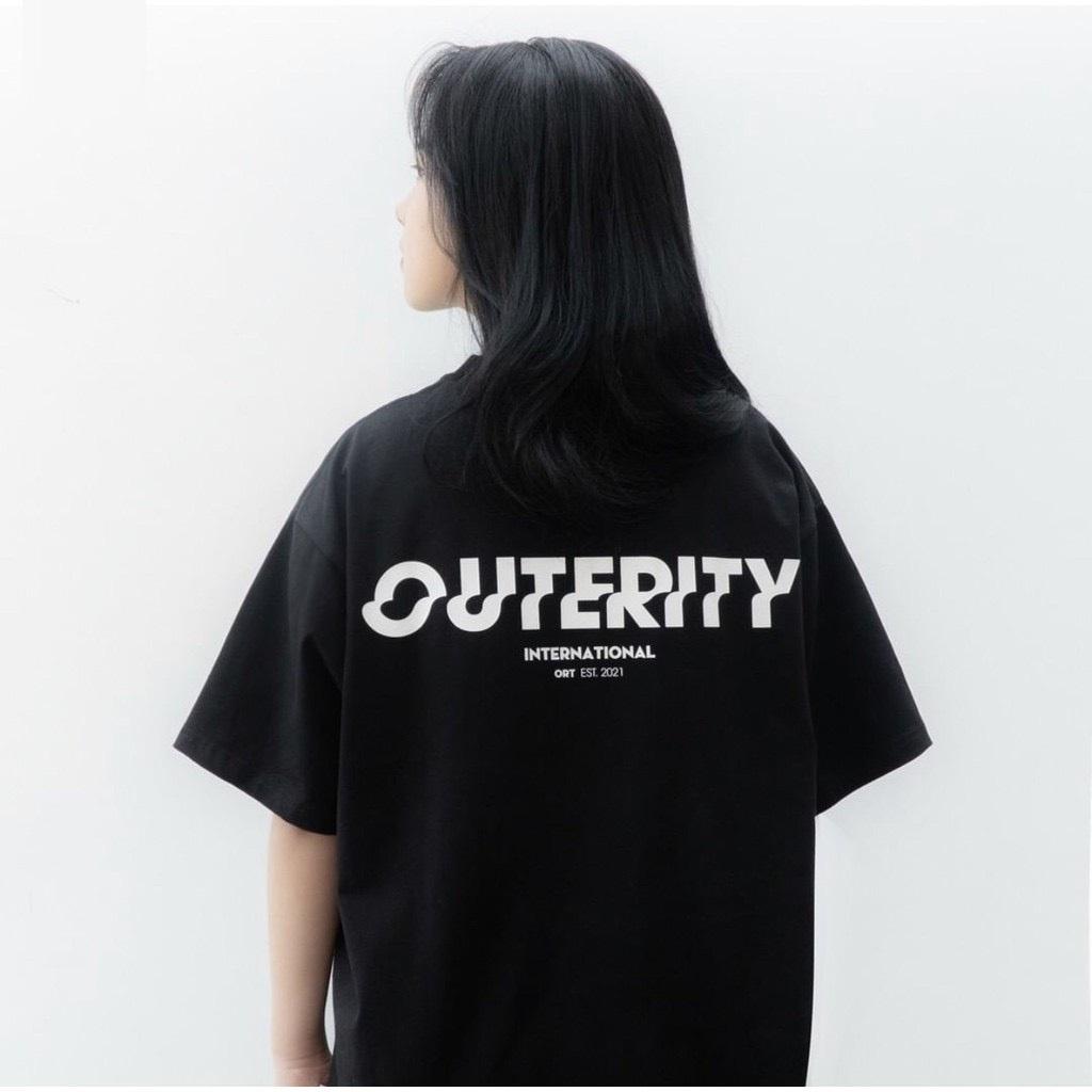 Áo thun stee nam nữ unisex tay lỡ form rộng in chữ OUTERITY vải cotton màu đen và trắng TOP Trending