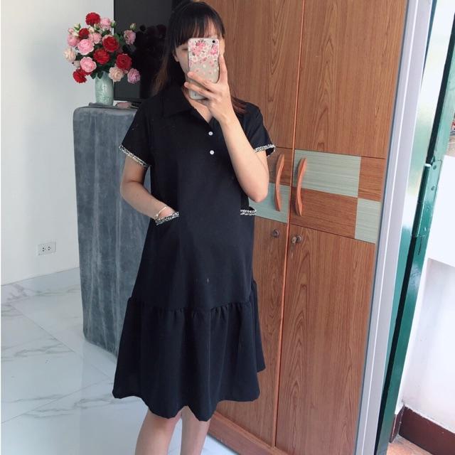 Váy bầu suông thiết kế Aidenshop Đầm bầu công sở màu đen