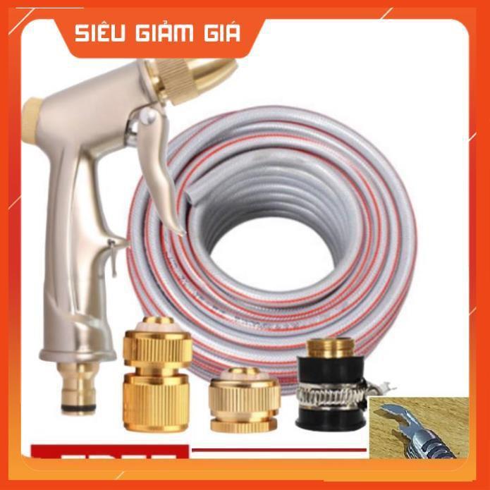 Bộ dây vòi xịt nước rửa xe, tưới cây . tăng áp 3 lần, loại 20m 206701-1 đầu đồng,cút đồng,+ tặng mở chai