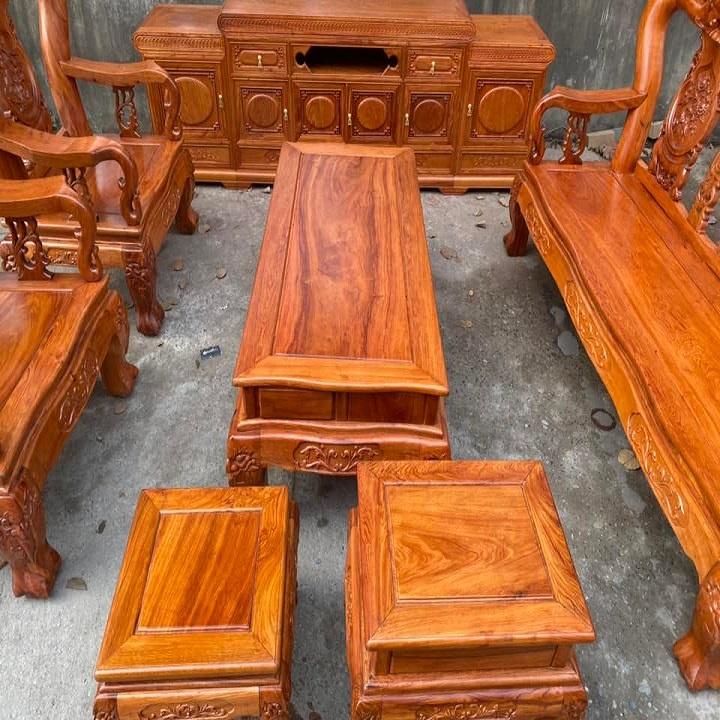 Bộ bàn ghế minh quốc đào tay 12 gỗ hương đá