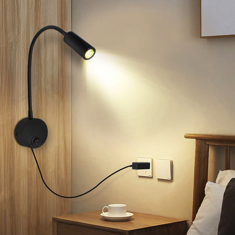Đèn Led rọi trang trí gắn tường 3W-USB 5V, Đèn đọc sách đầu giường tích hợp đèn ngủ, Đèn soi tranh trang trí Nhà hàng, Khách sạn, Văn phòng làm việc
