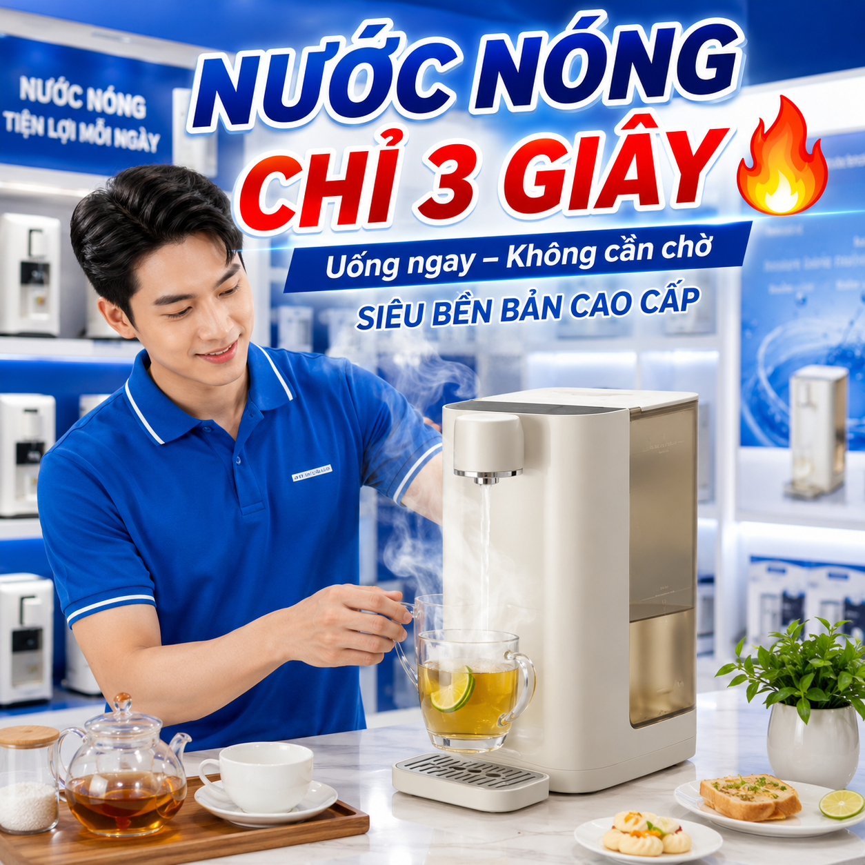 Máy Nước Nóng Để Bàn 3L Cao Cấp | Nước Nóng Chỉ 3 Giây | Điều Chỉnh Nhiều Mức Nhiệt Độ | Siêu Bền