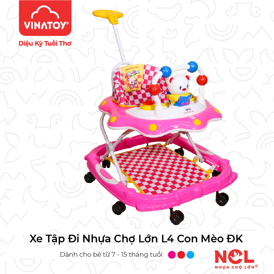 Xe Tập Đi Trẻ Em Nhựa Chợ Lớn L4 Con Mèo ĐK (Có nhạc) - Dành Cho Bé Từ 6 - 12 Tháng - M1622B-XTĐ